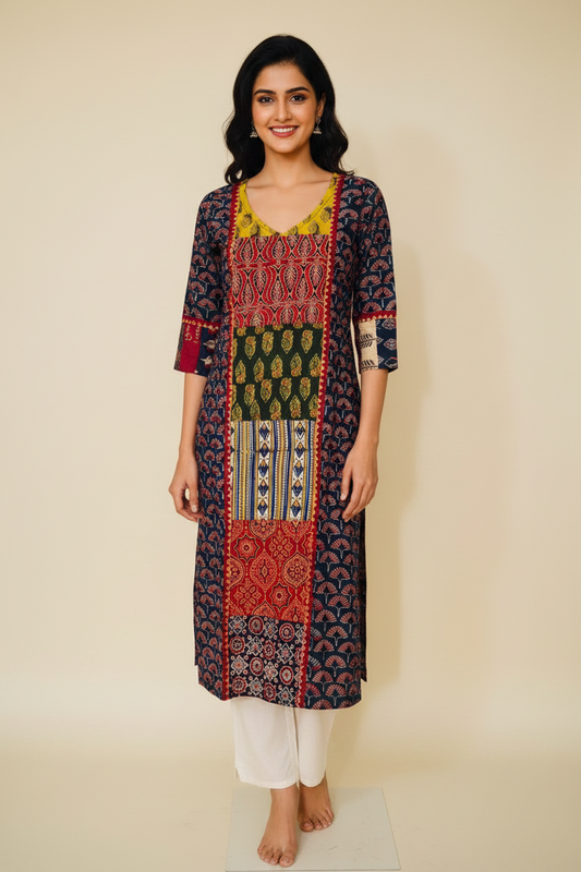 Ajarakh Handblock Blue Cotton Kurti
