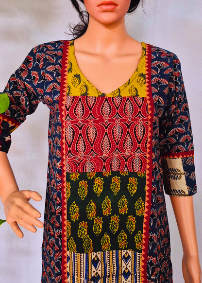 Ajarakh Handblock Blue Cotton Kurti