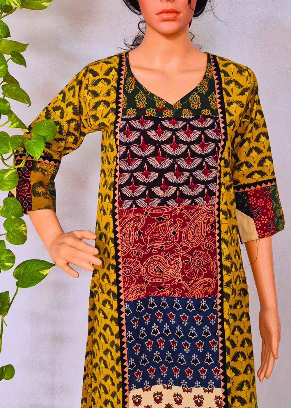 Ajarakh Handblock Yellow Cotton Kurti