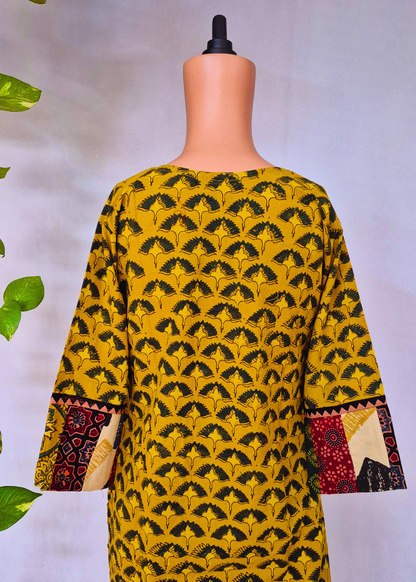Ajarakh Handblock Yellow Cotton Kurti