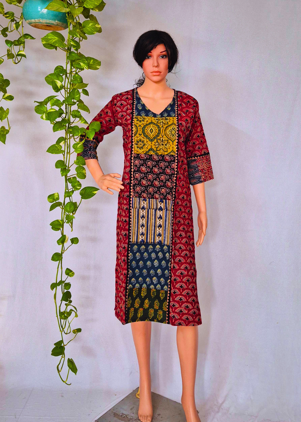 Ajarakh Handblock Maroon Cotton Kurti