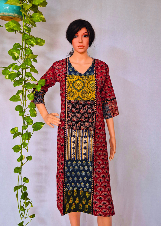 Ajarakh Handblock Maroon Cotton Kurti