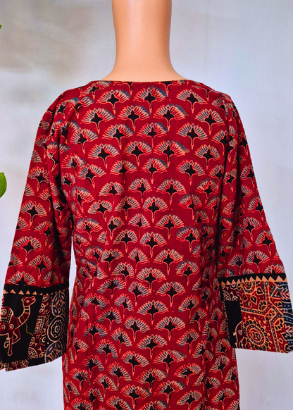 Ajarakh Handblock Maroon Cotton Kurti