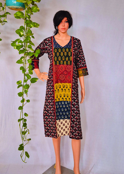 Ajarakh Handblock Black Cotton Kurti