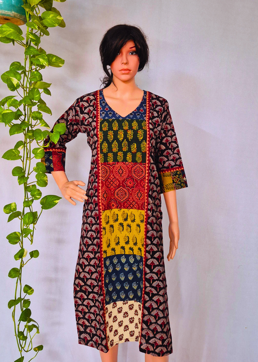 Ajarakh Handblock Black Cotton Kurti