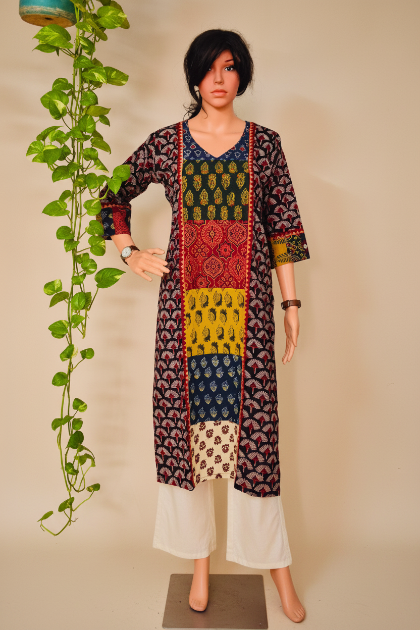 Ajarakh Handblock Black Cotton Kurti