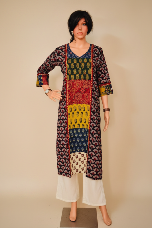 Ajarakh Handblock Black Cotton Kurti