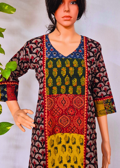 Ajarakh Handblock Black Cotton Kurti