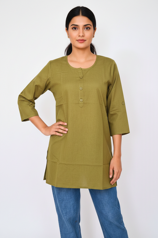 Cotton Plain Short Kurti for Women