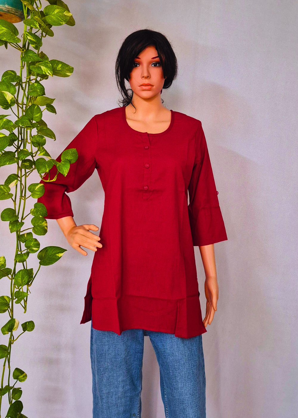 Cotton Plain Short Kurti for Women