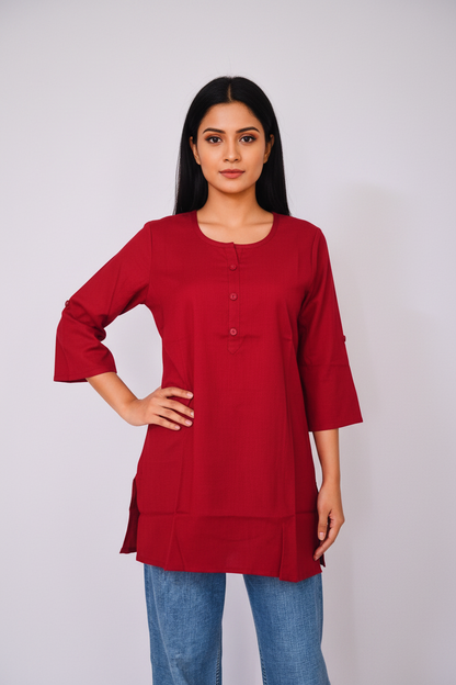 Cotton Plain Short Kurti for Women