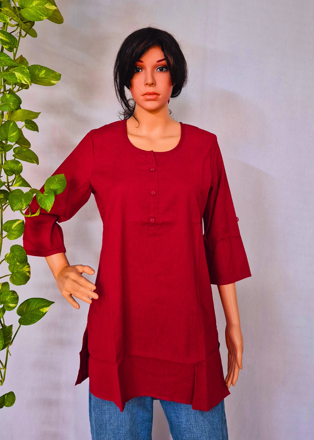 Cotton Plain Short Kurti for Women