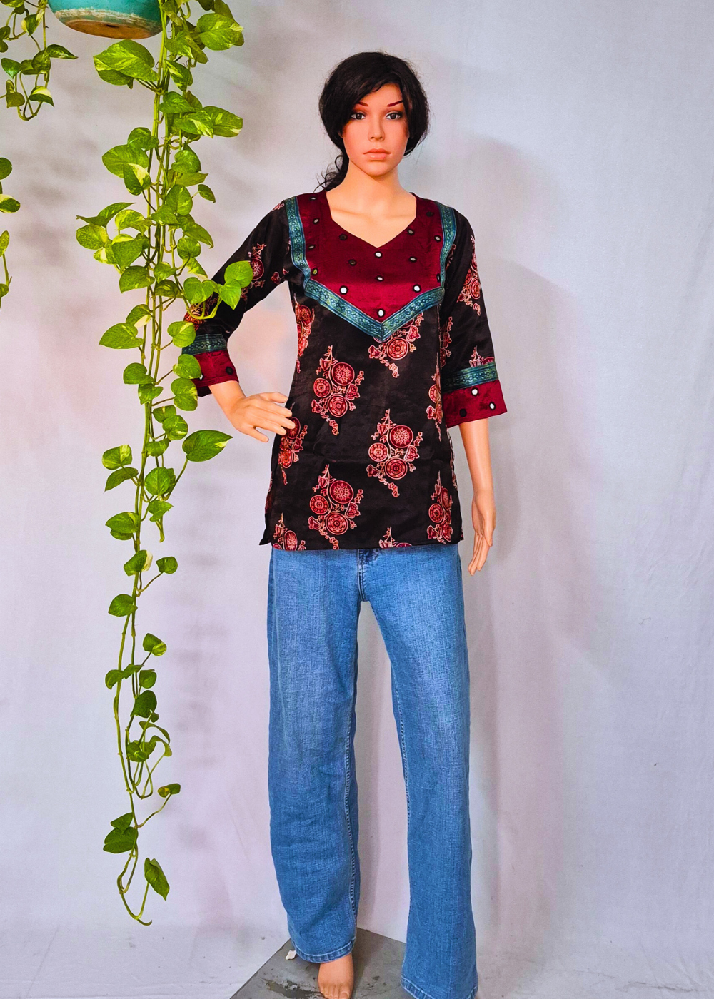 Mashru Silk Black Short Kurti