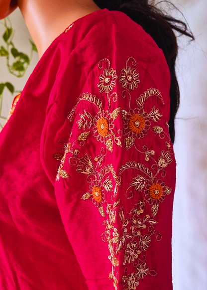 Pink Kurta Pant Dupatta Set With Hand Embroidery