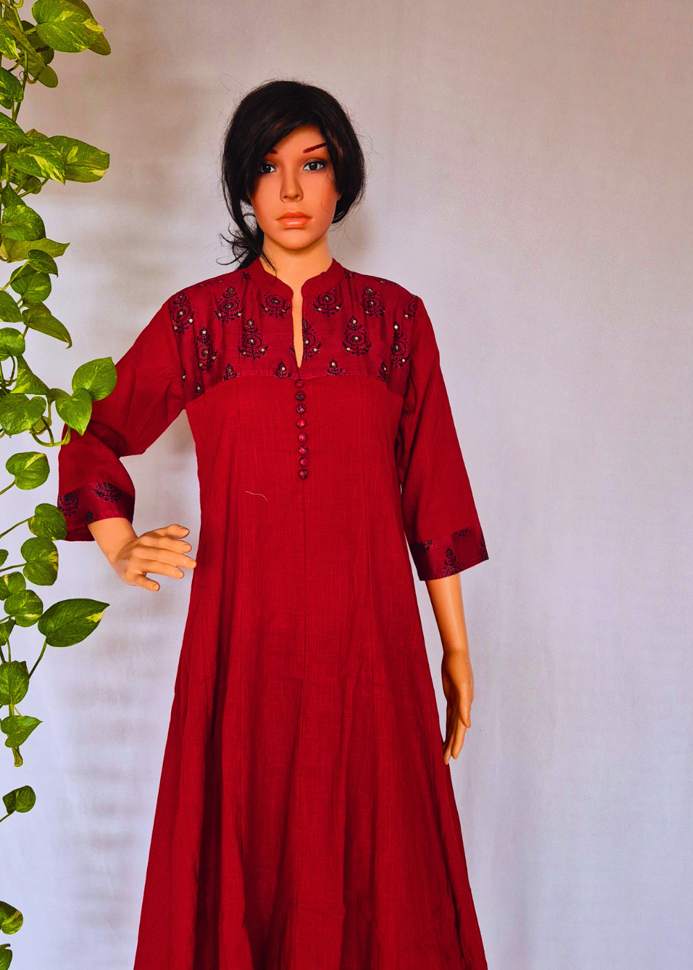 Maroon Anarkali Kurta Pant Dupatta Set