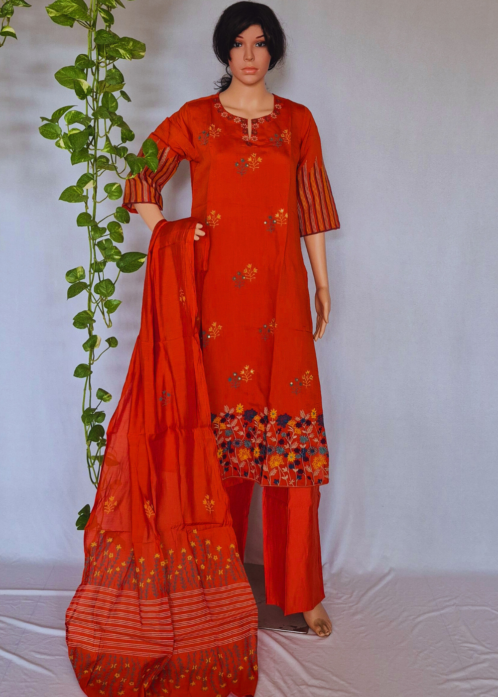 Mul Chanderi Rust Dupatta set