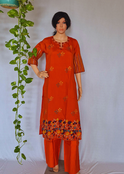 Mul Chanderi Rust Dupatta set