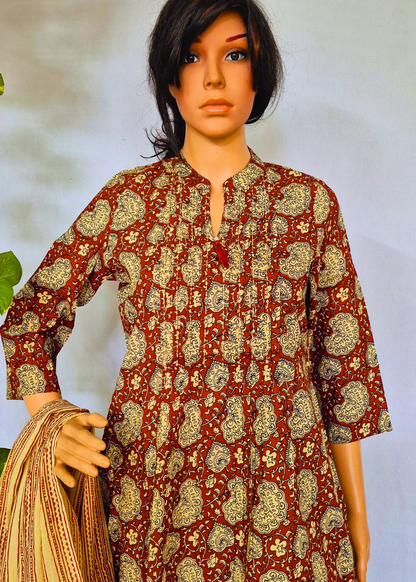 Hand Block Premium Cotton Kurta Pant & Dupatta Set