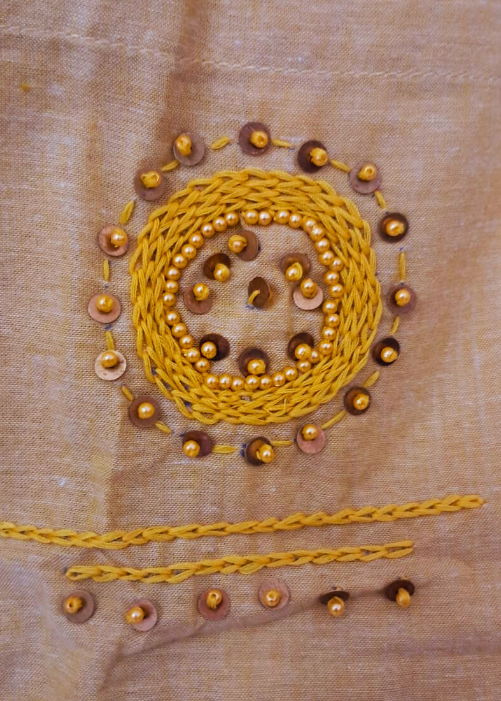 Mustard Kurta Plazo Set With Embroidery In Handloom Cotton