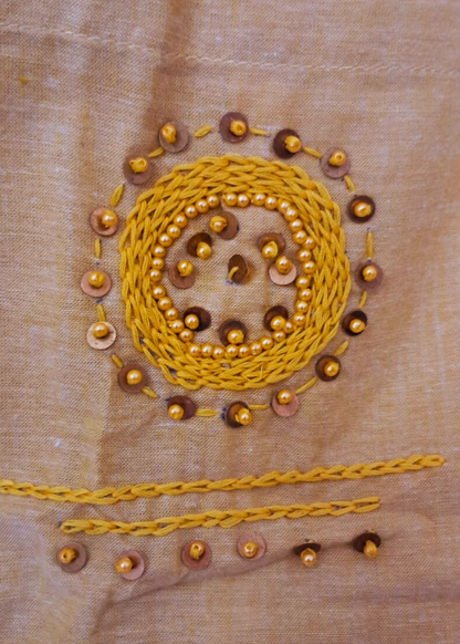 Mustard Kurta Plazo Set With Embroidery In Handloom Cotton