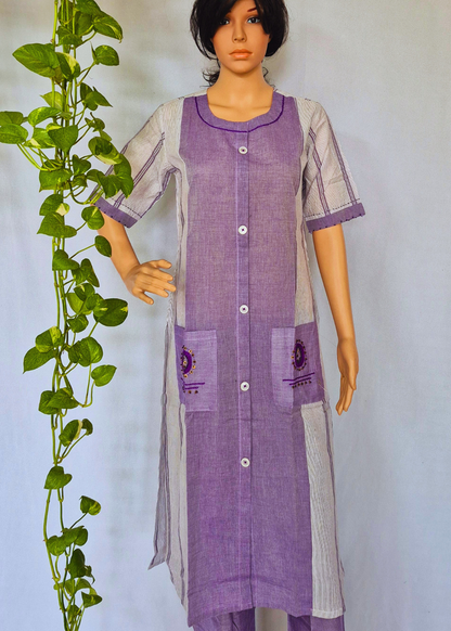 Lilak Kurta Plazo Set With Embroidery In Handloom Cotton