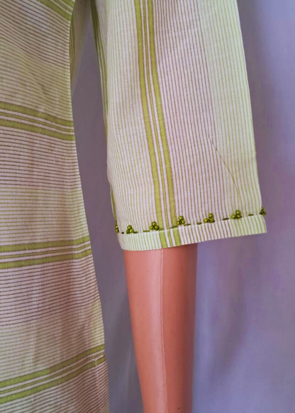 Handloom Cotton Green Kurta Plazo Set With Embroidery