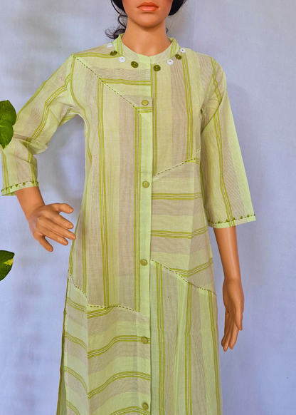 Handloom Cotton Green Kurta Plazo Set With Embroidery
