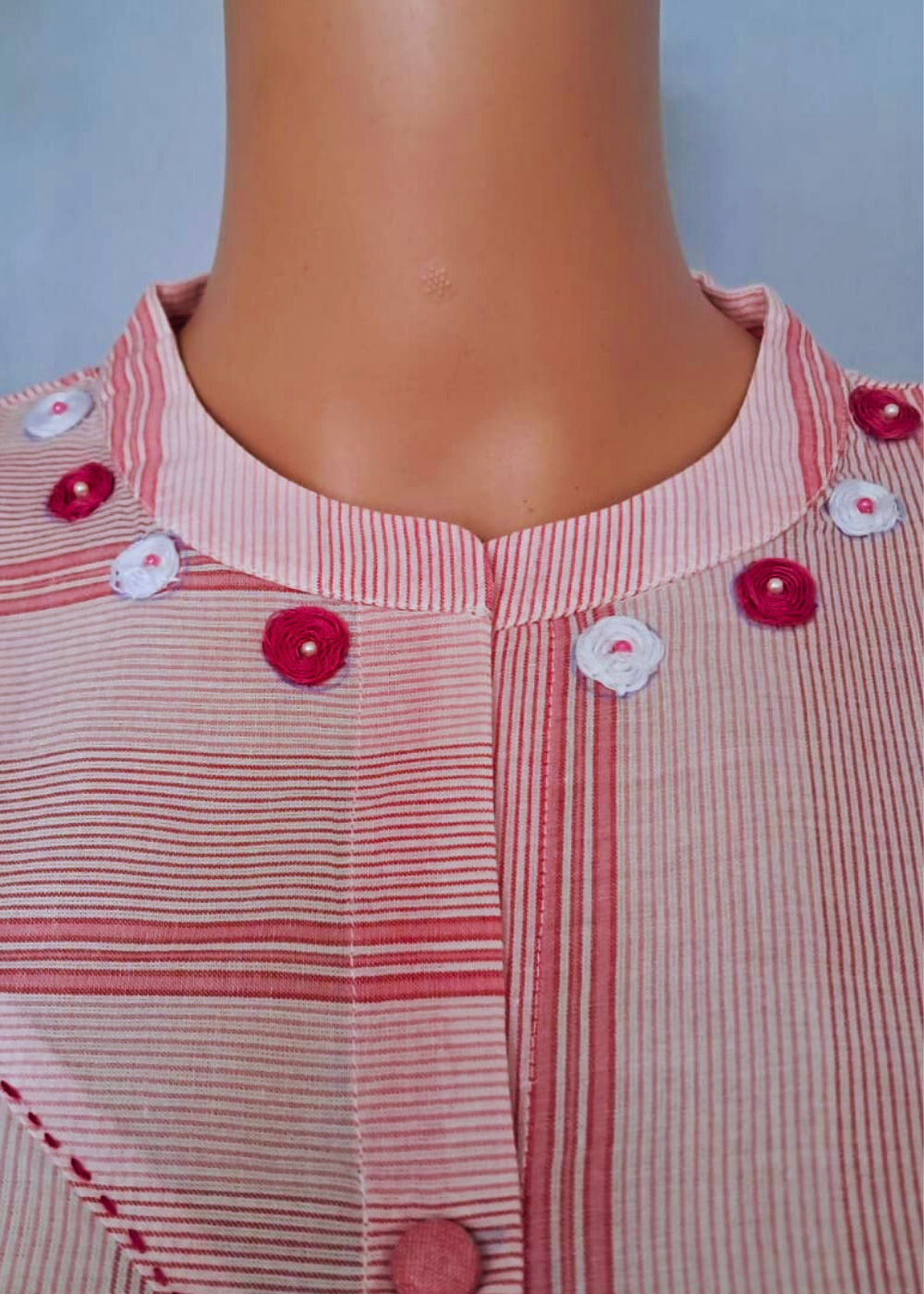 Handloom Cotton Pink Kurta Plazo Set With Embroidery