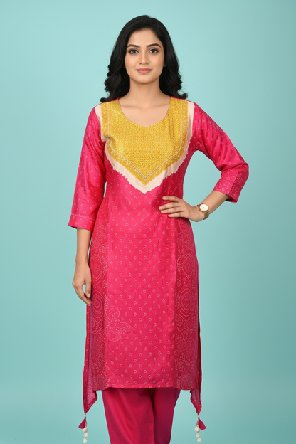 Premium Gazi Silk Bandhani Kurta Set