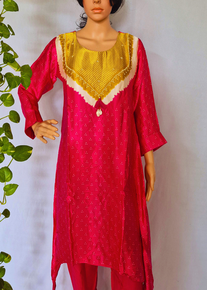 Premium Gazi Silk Bandhani Kurta Set