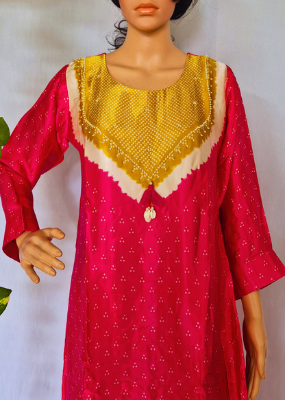 Premium Gazi Silk Bandhani Kurta Set