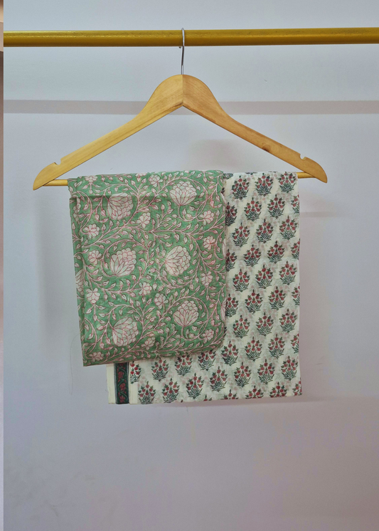 Premium Chanderi Cotton Hand Block Print Kurta & Dupatta Set