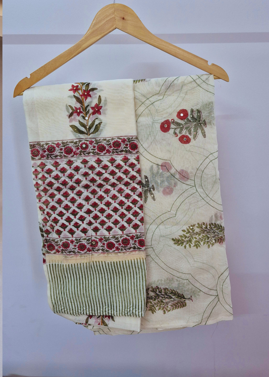 Premium Chanderi Silk Hand Block Print Kurta & Dupatta Set