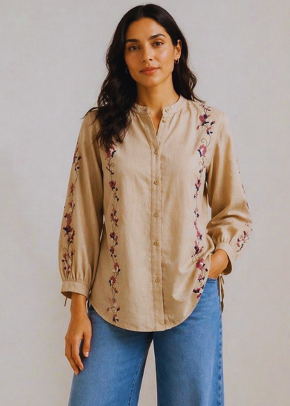 Women's Beige Cotton Tops For Jeans