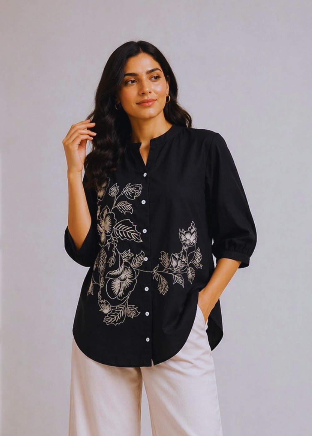 Women's Black Cotton Tops For Jeans