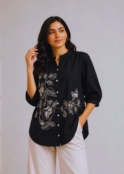 Women's Black Cotton Tops For Jeans