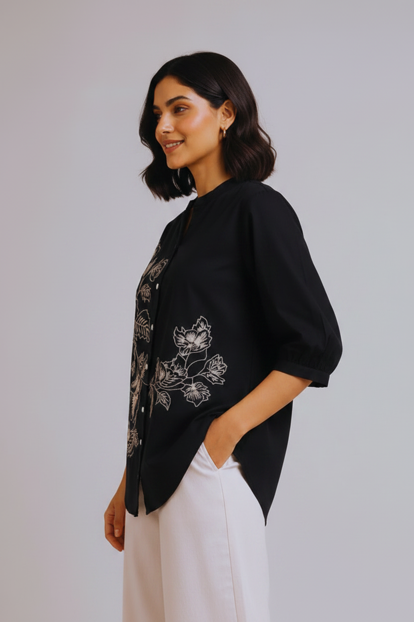 Women's Black Cotton Tops For Jeans