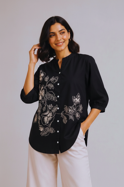 Women's Black Cotton Tops For Jeans