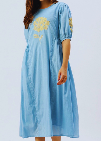 Sky Blue Cotton Dress for Women