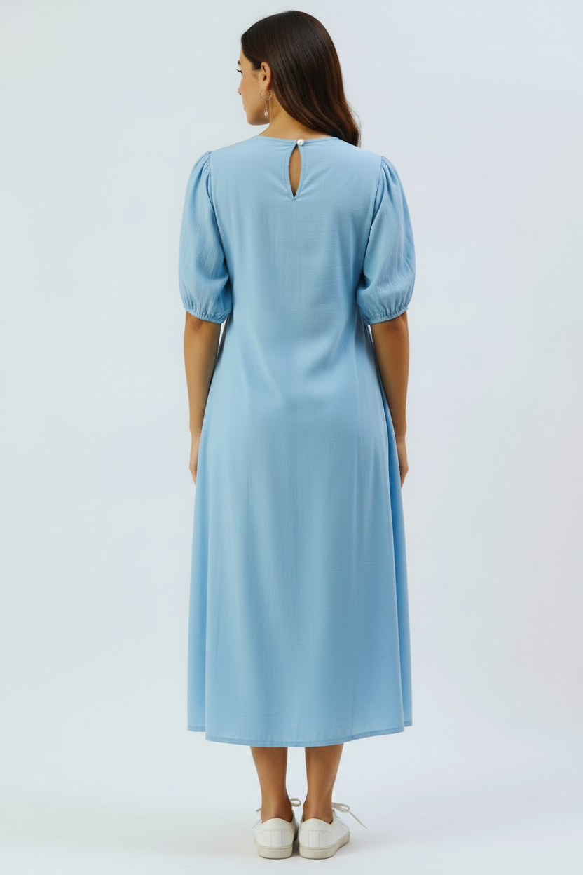 Sky Blue Cotton Dress for Women