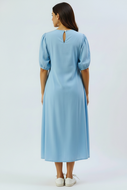 Sky Blue Cotton Dress for Women