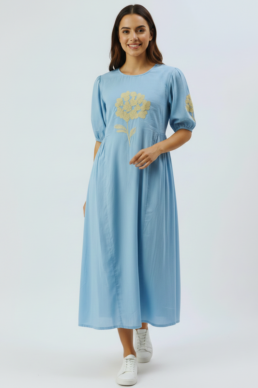 Sky Blue Cotton Dress for Women