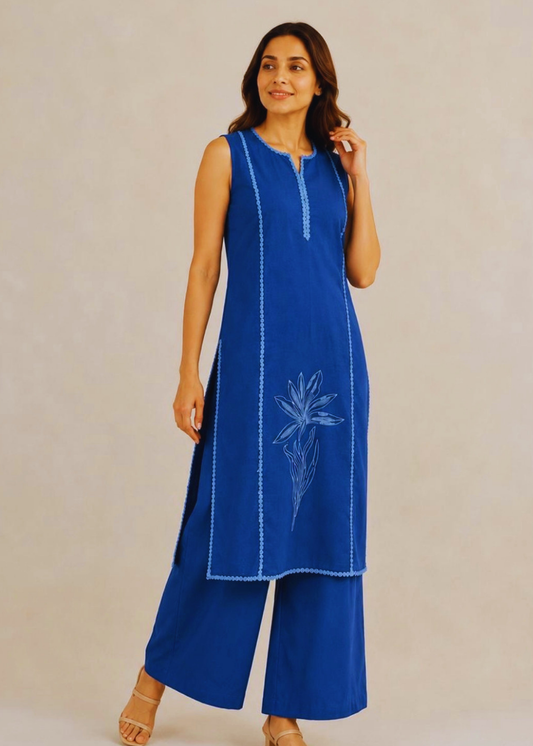 Blue Cotton Co-ord Set For Women