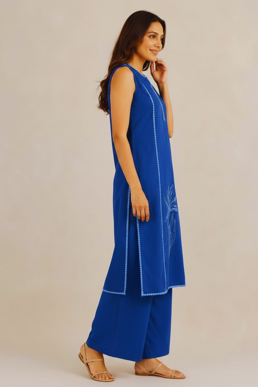 Blue Cotton Co-ord Set For Women
