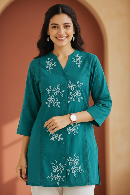 Women's Green Cotton Tops For Jeans