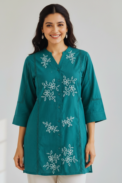 Women's Green Cotton Tops For Jeans
