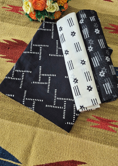 Authentic Bagru Cotton Unstitched Suit Set with Kota Doriya Dupatta