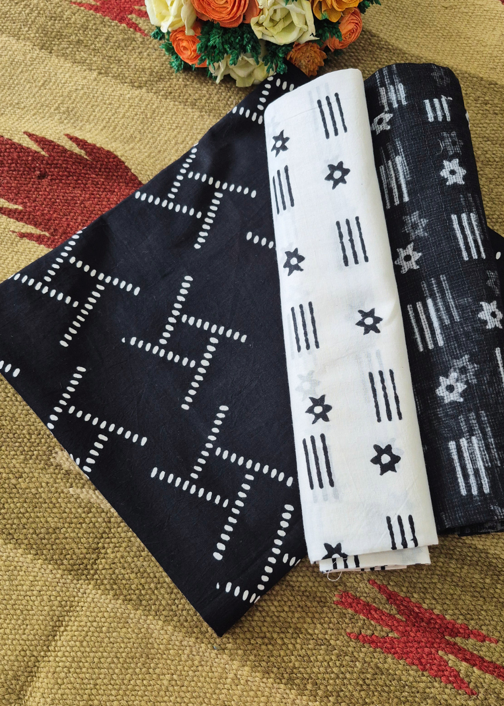 Authentic Bagru Cotton Unstitched Suit Set with Kota Doriya Dupatta