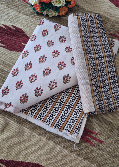 Authentic Bagru Cotton Unstitched Suit Set with Kota Doriya Dupatta
