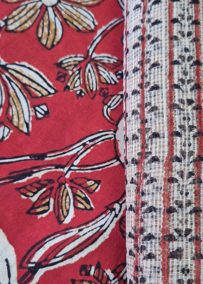 Authentic Bagru Cotton Unstitched Suit Set with Kota Doriya Dupatta